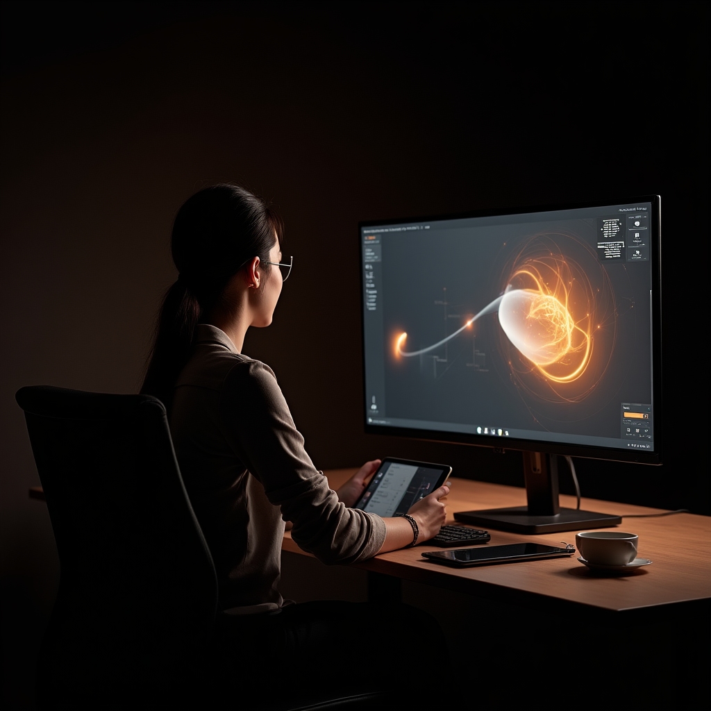 Дизайнер, работающий с инструментами искусственного интеллекта